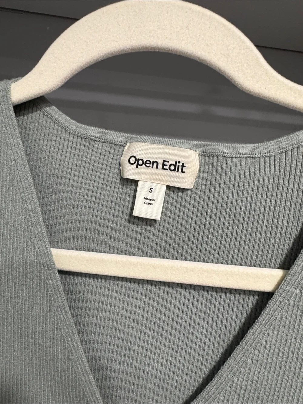 Open Edit Sage Green Ribbed Button-Front Cardigan - Size Small - Picture 2 of 3